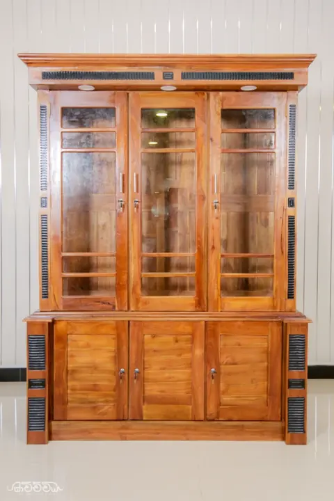 Teak display cabinet with glass doors by Kavichchiya Furniture